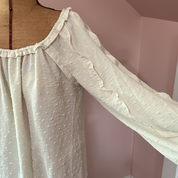 Max Studio Peasant Style Pullover Top/ Long Sleeve Taupe White - Picture 4 of 9